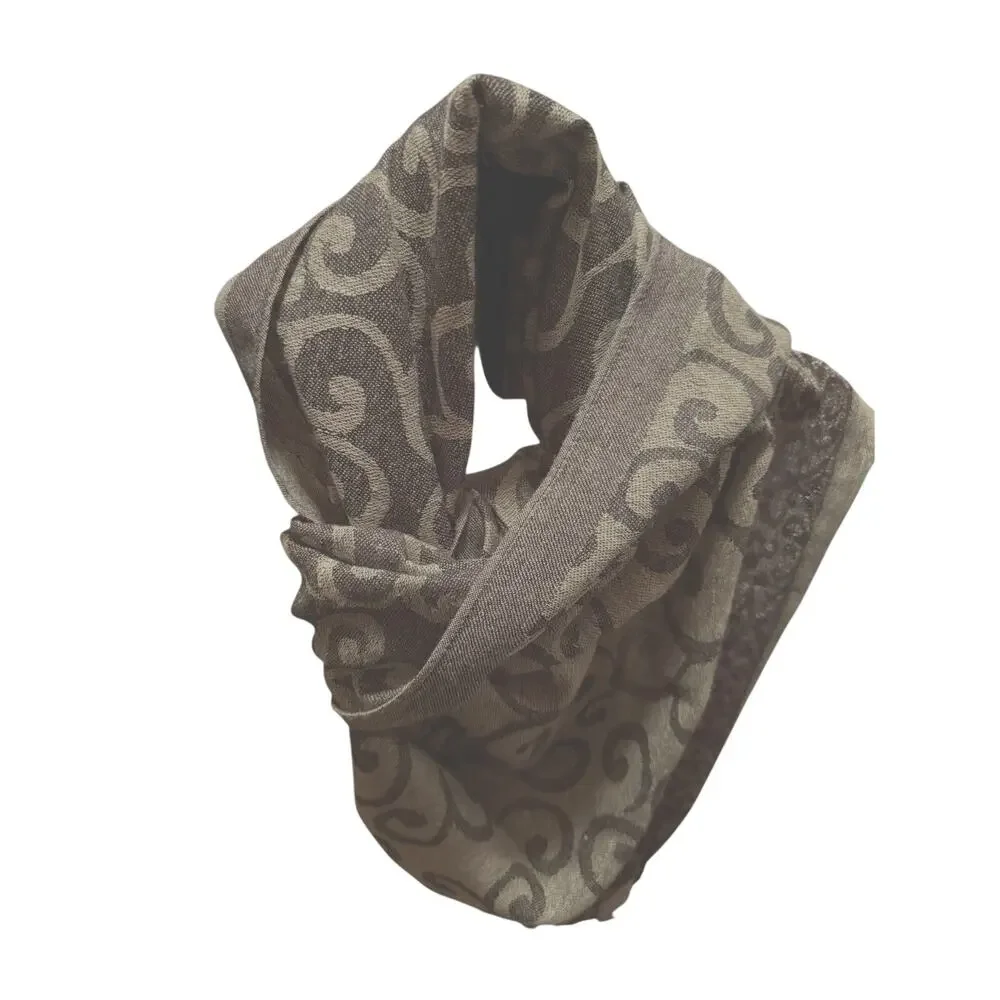 Women's Scarf Pashmina  Gold Green Brown Paisley Fringe 27